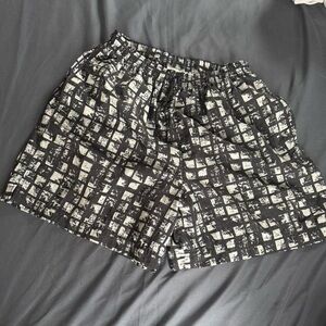 Nike Black and White Printed Sport Shorts with Red Swoosh Label